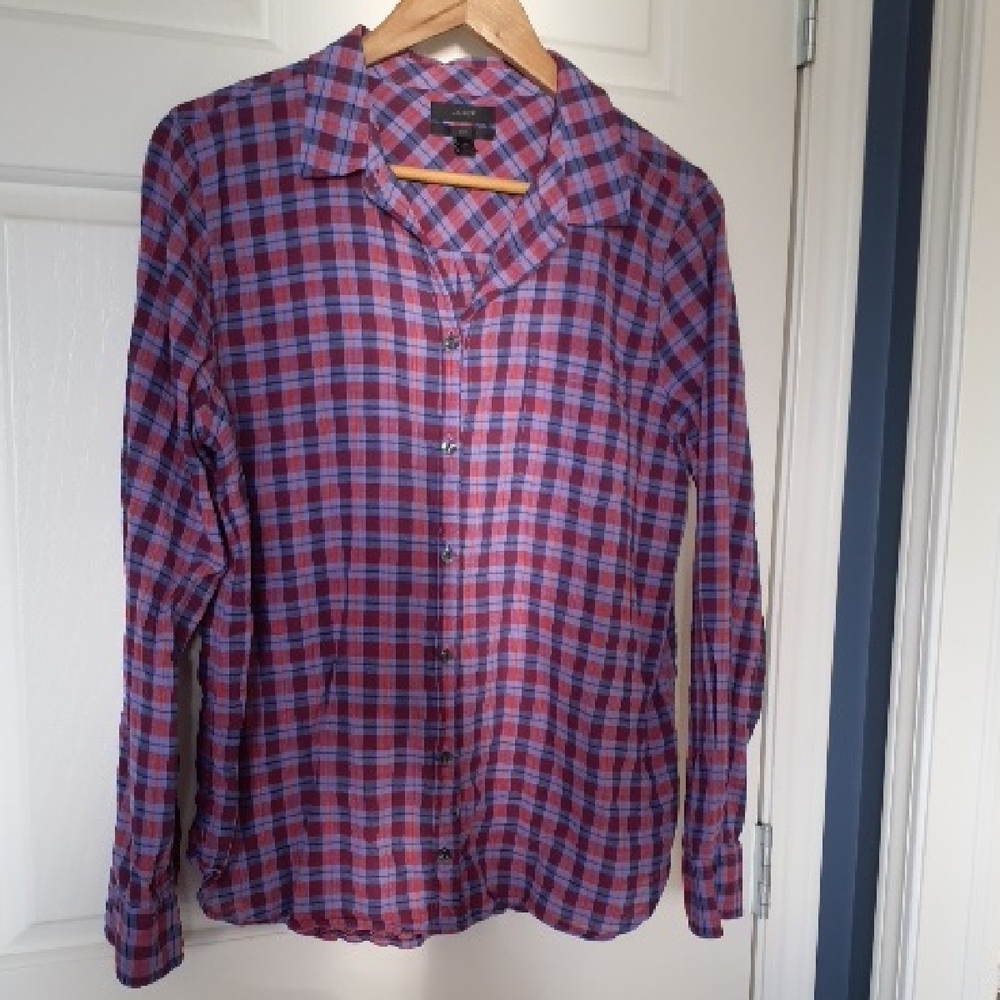 J. Crew Women's Casual Plaid Shirt - Blue and Red